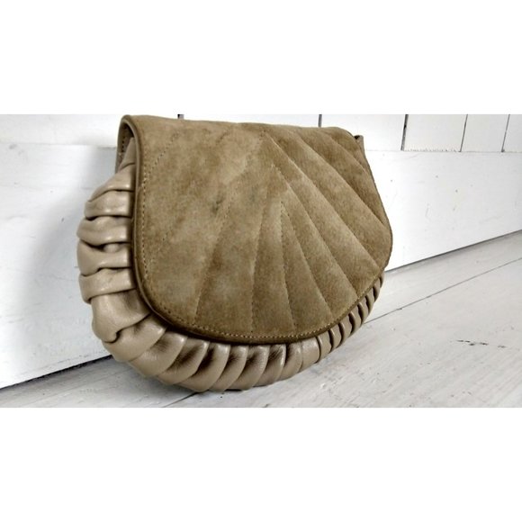 Vintage tan beige suede leather small clutch bag shoulder purse - Picture 4 of 5